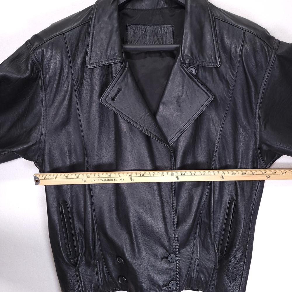 GEORGETOWN Mens Vintage Double Breasted Leather Jacket Black Medium - Picture 6 of 12